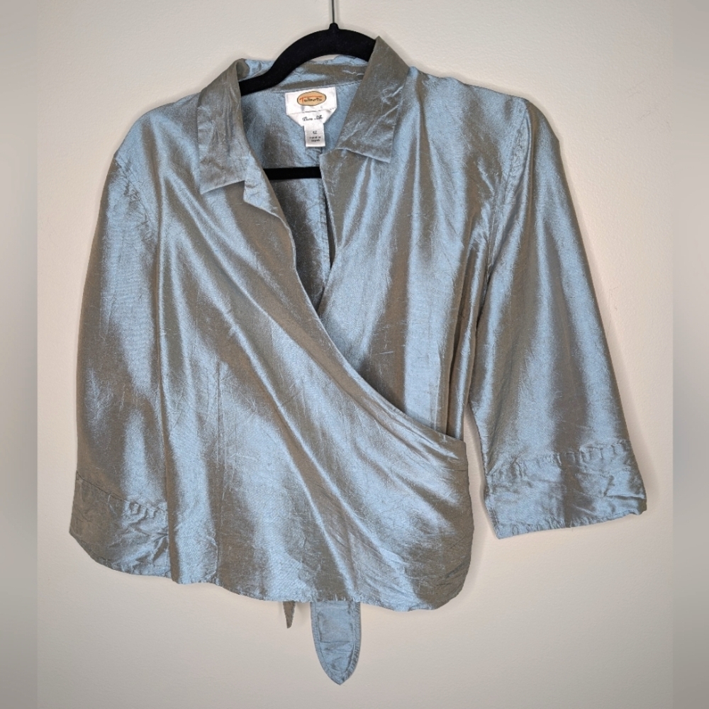 Talbots Silver Wrap Blouse